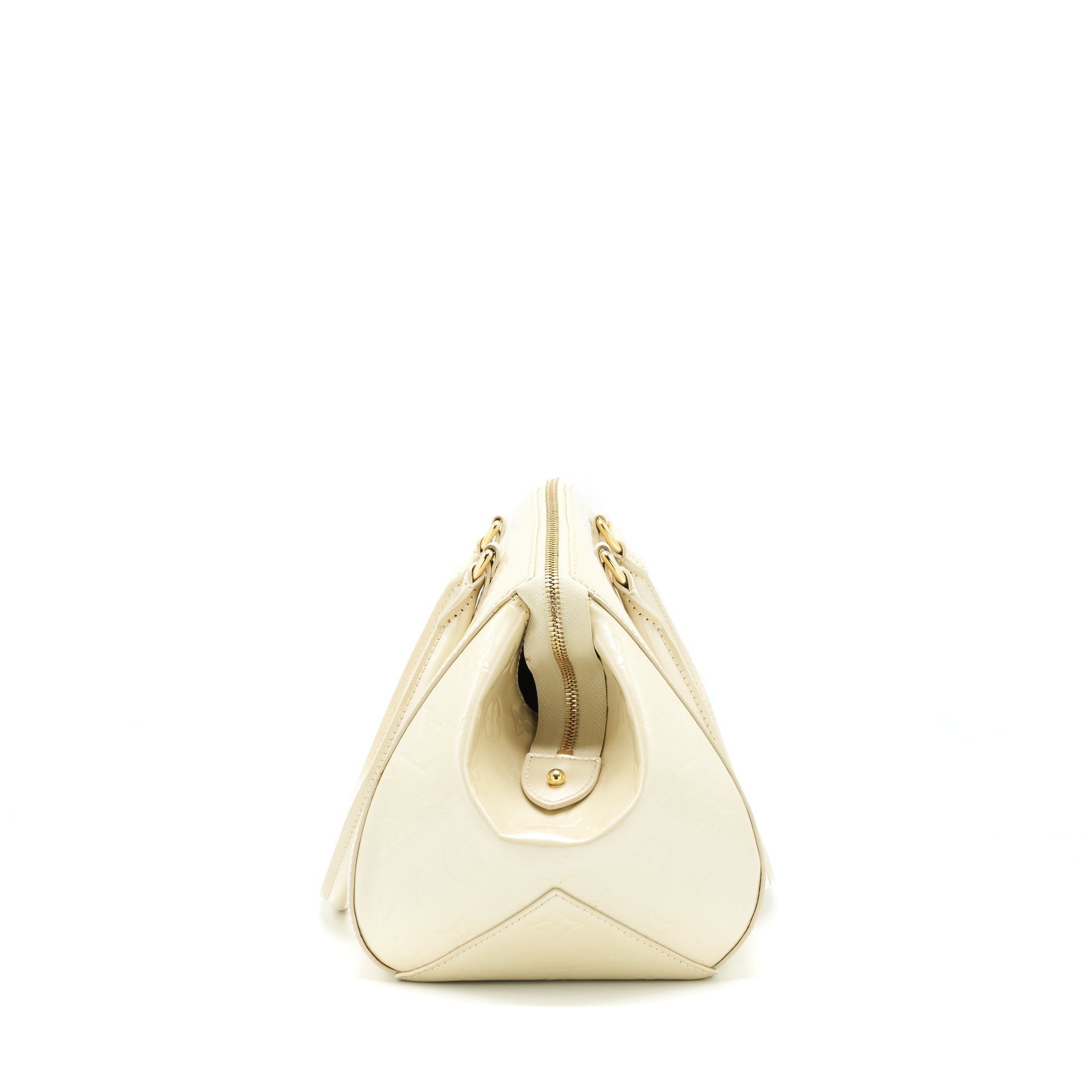 LOUIS VUITTON VINTAGE BOWLING TOTE SHOULDER BAG PATENT WHITE GHW