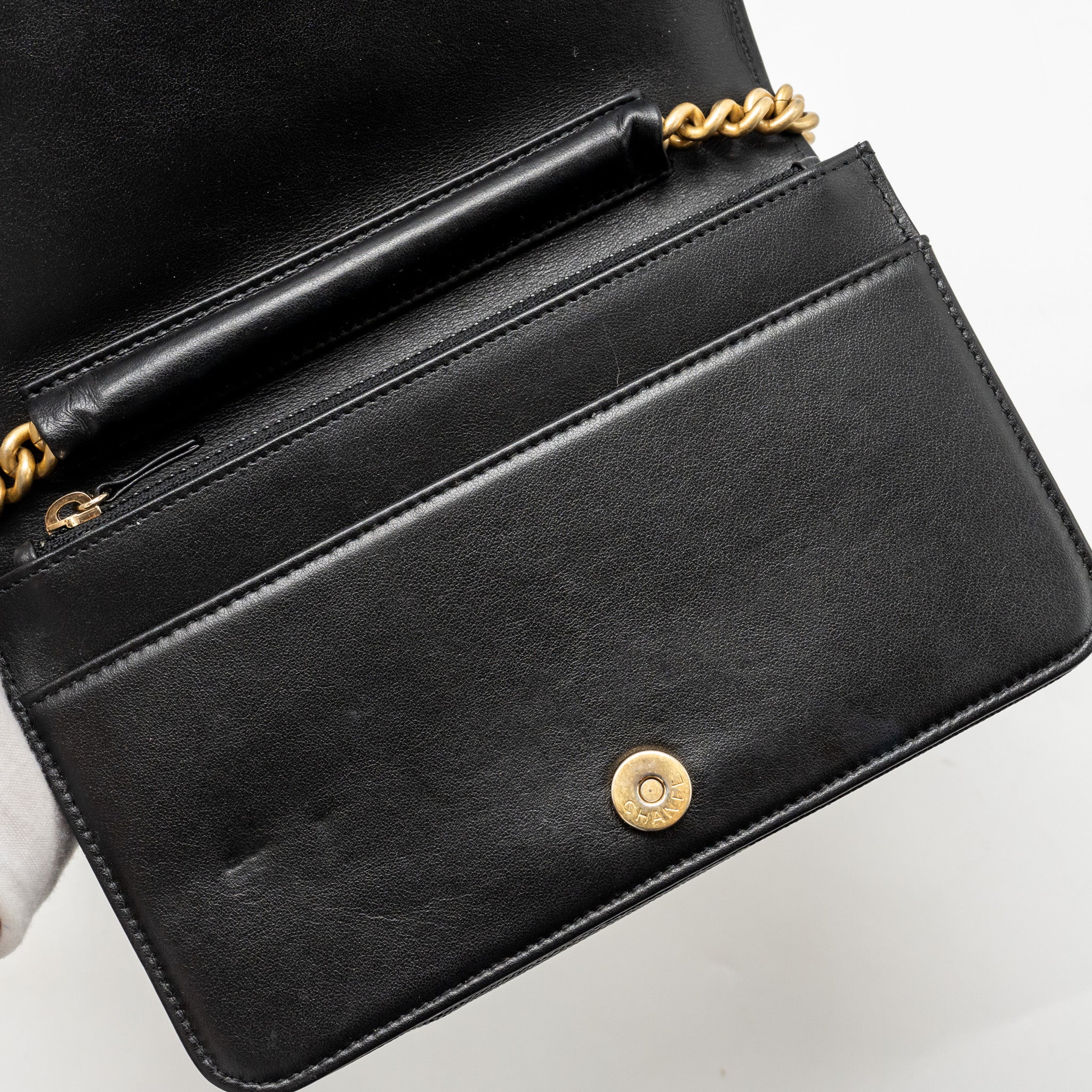 CHANEL BOY WALLET ON CHAIN CAVIAR BLACK GHW