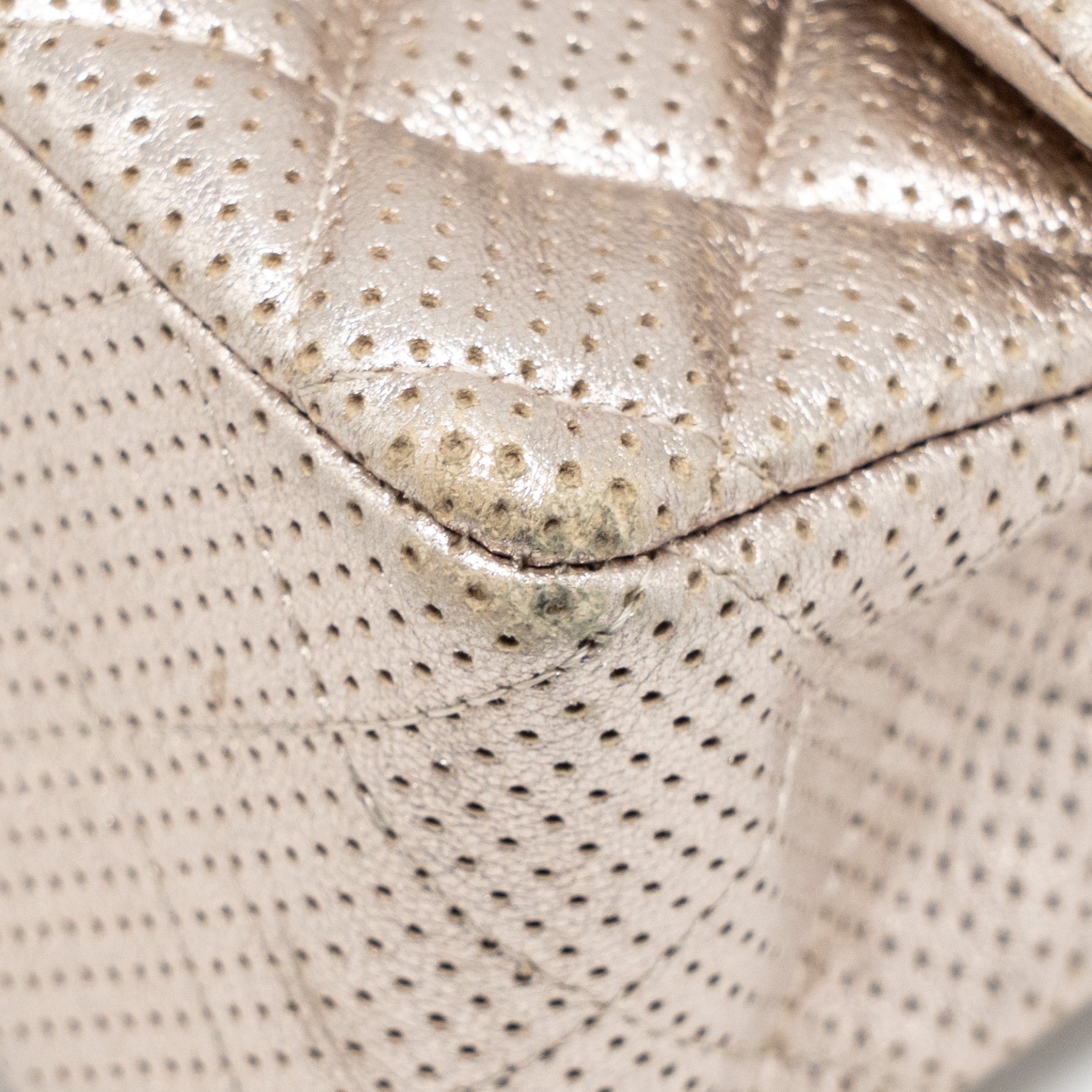 CHANEL MINI RECTANGULAR FLAP BAG PERFORATED METALLIC LAMBSKIN LIGHT GOLD LGHW
