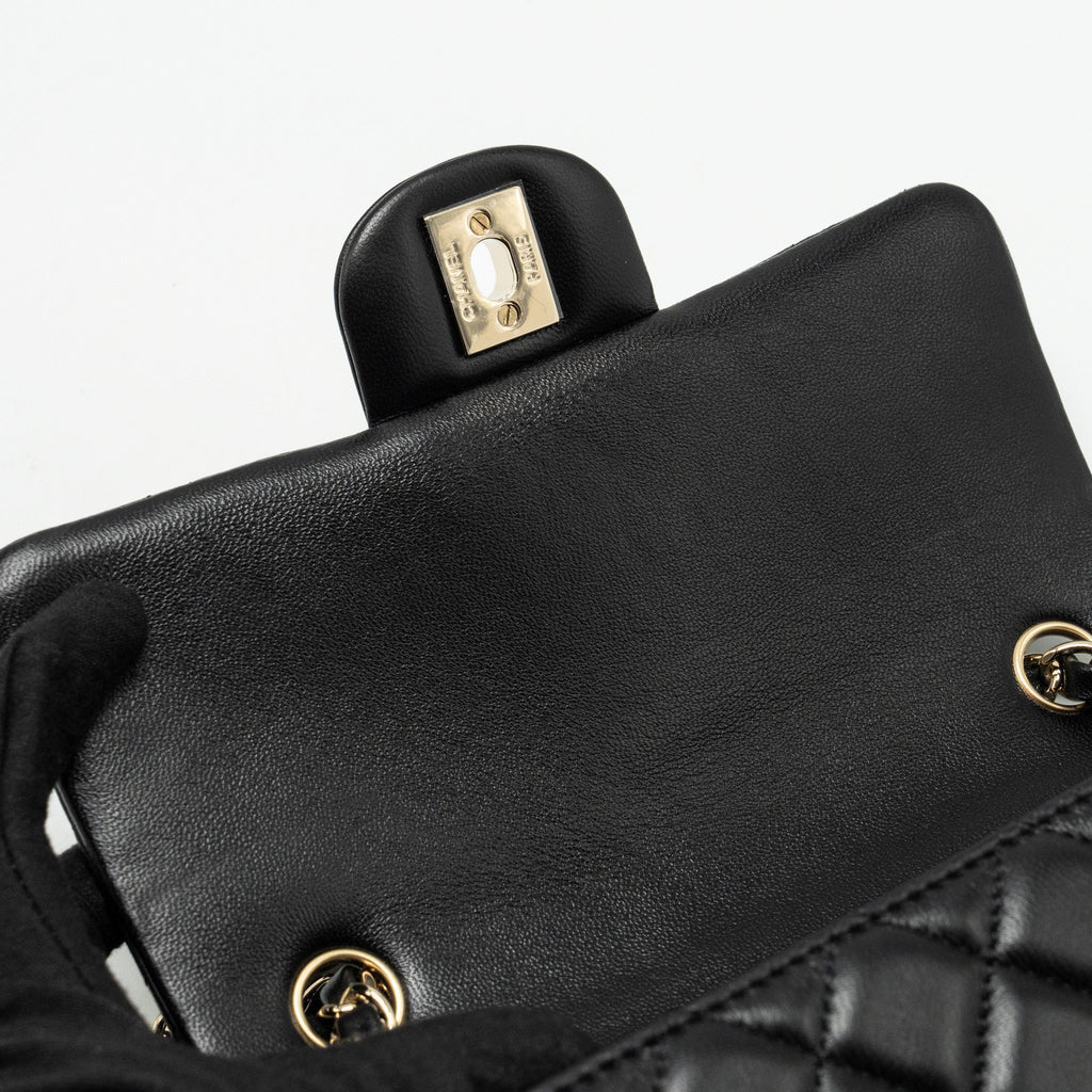 CHANEL MINI RECTANGULAR FLAP BAG LAMBSKIN BLACK LGHW (MICROCHIP)