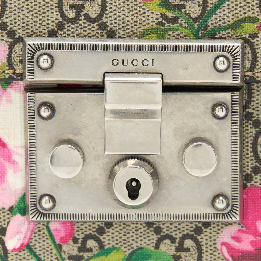 GUCCI PADLOCK SHOULDER FLOWER PRINTED / GG SUPREME RUTHENIUM HARDWARE