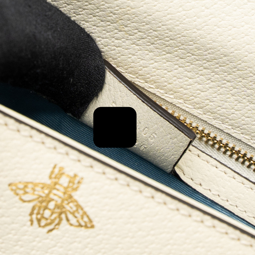 GUCCI SMALL SYLVIE BAG BEE PRINTED CALFSKIN WHITE GHW