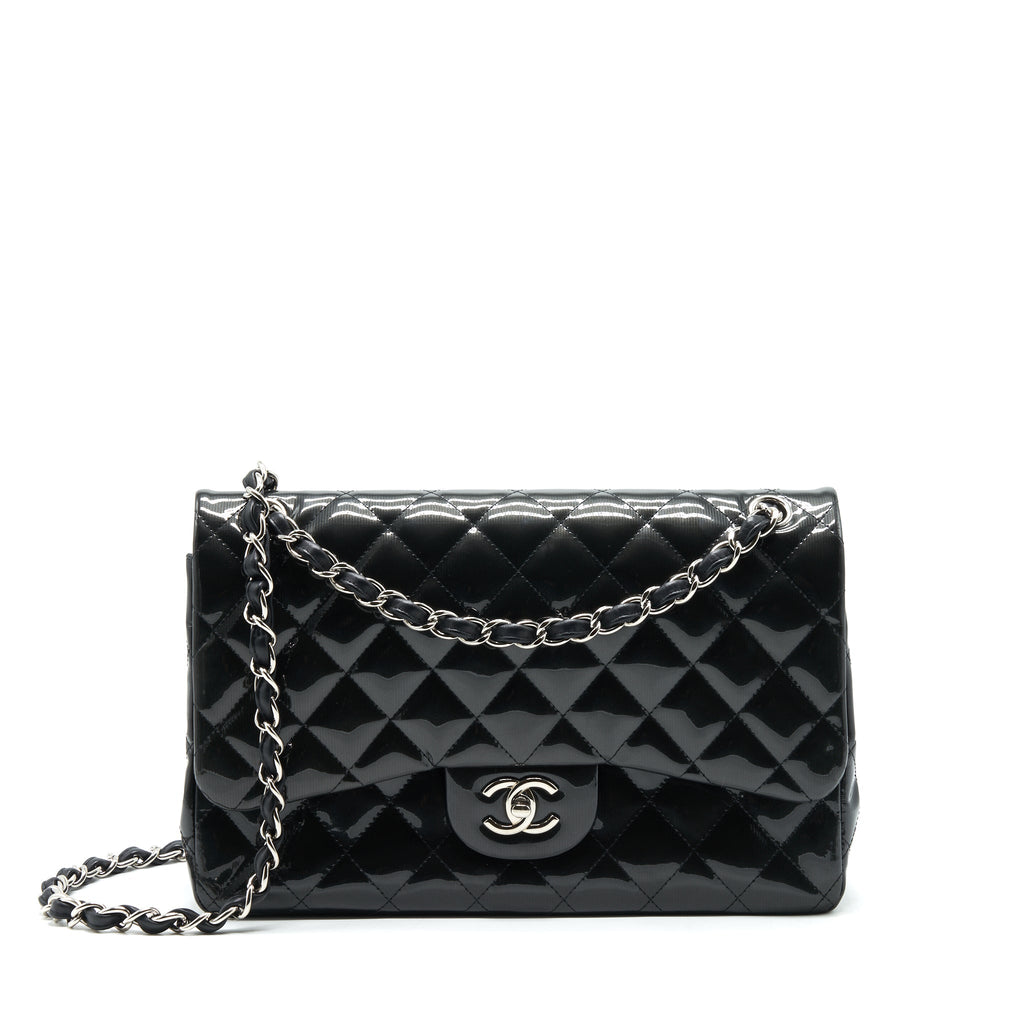 CHANEL CLASSIC FLAP BAG JUMBO PATENT BLACK SHW