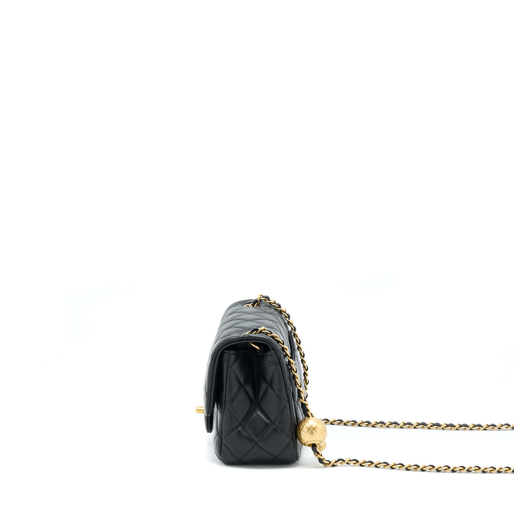 CHANEL PEARL CRUSH MINI SQUARE FLAP BAG LAMBSKIN BLACK GHW (MICROCHIP)