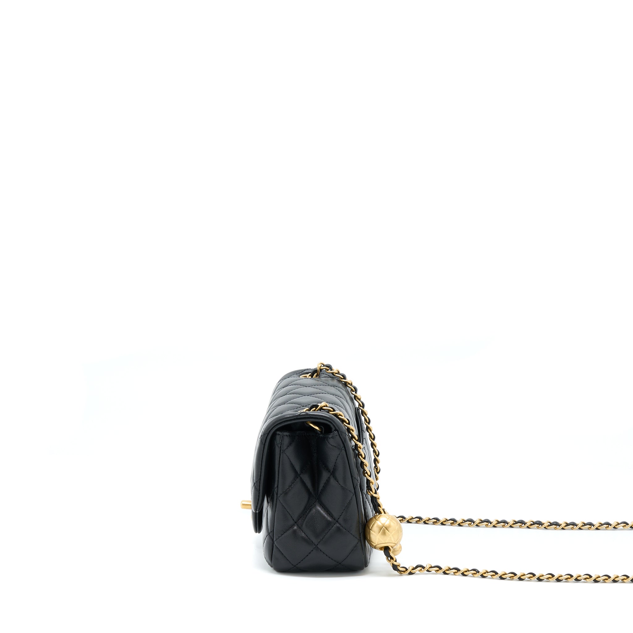 CHANEL PEARL CRUSH MINI SQUARE FLAP BAG LAMBSKIN BLACK GHW (MICROCHIP)