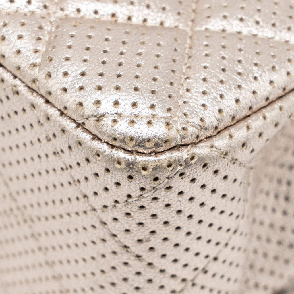 CHANEL MINI RECTANGULAR FLAP BAG PERFORATED METALLIC LAMBSKIN LIGHT GOLD LGHW