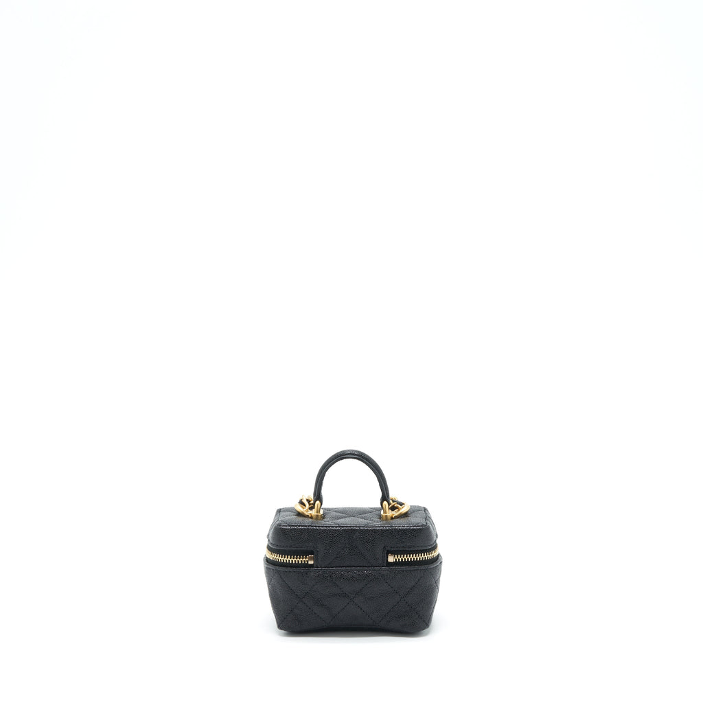 CHANEL TOP HANDLE MINI VANITY WITH CHAIN GRAINED CALFSKIN BLACK WITH GHW