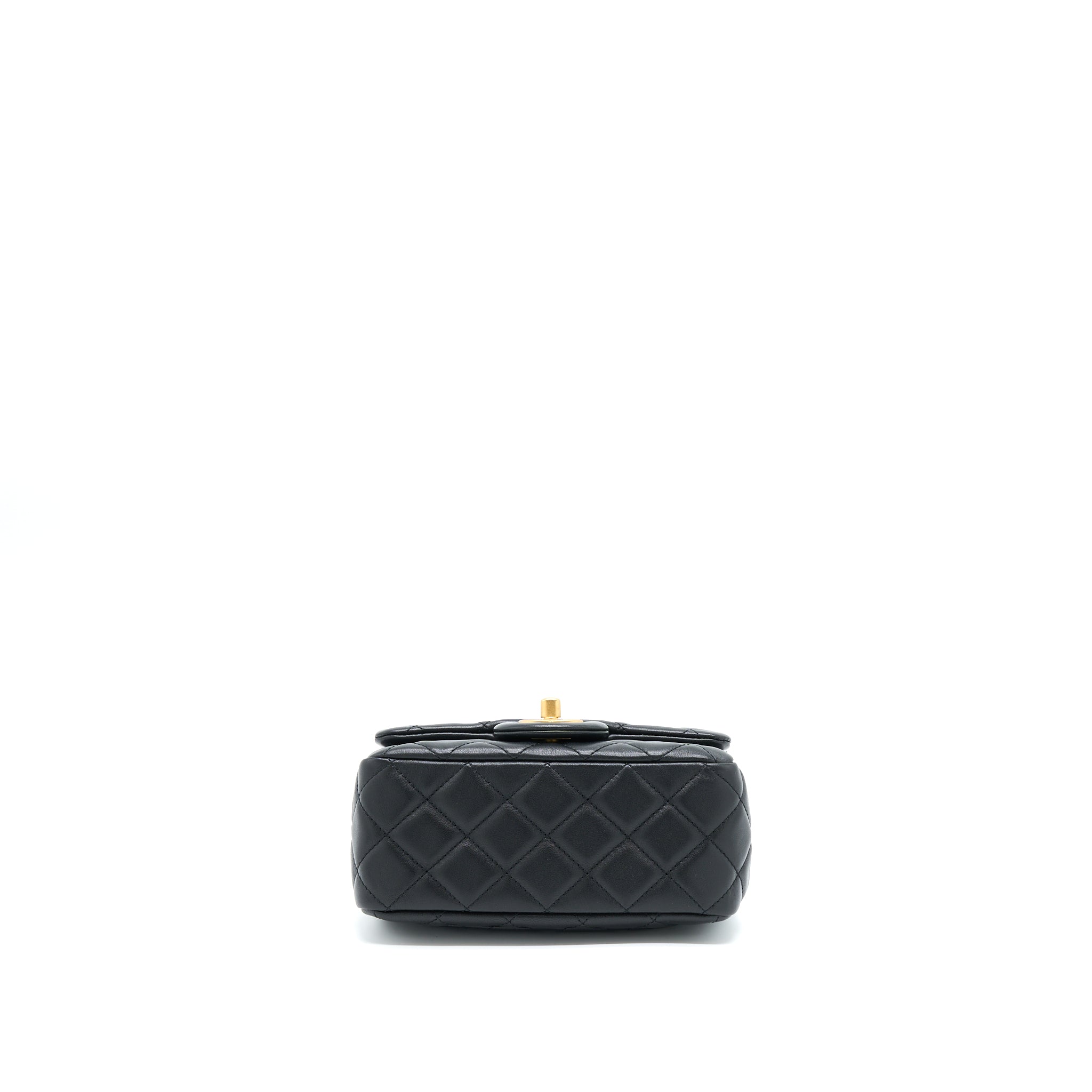CHANEL PEARL CRUSH MINI SQUARE FLAP BAG LAMBSKIN BLACK GHW (MICROCHIP)