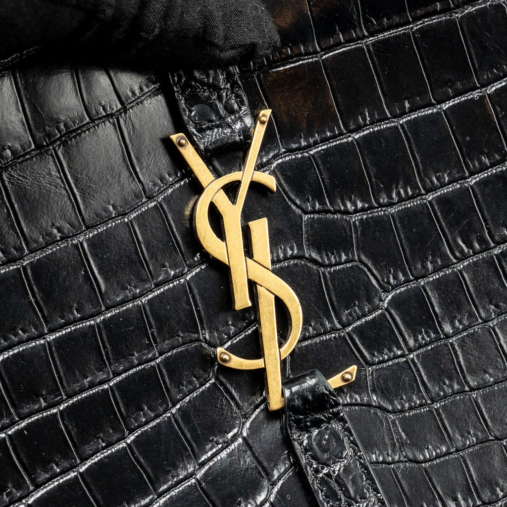 SAINT LAURENT/YSL HOBO SHOULDER BAG CROC EMBOSSED CALFSKIN BLACK GHW