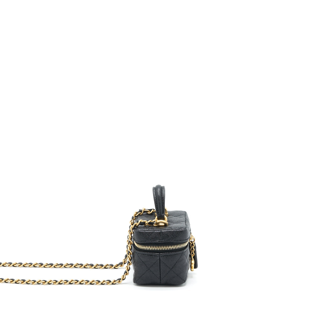 CHANEL TOP HANDLE MINI VANITY WITH CHAIN GRAINED CALFSKIN BLACK WITH GHW