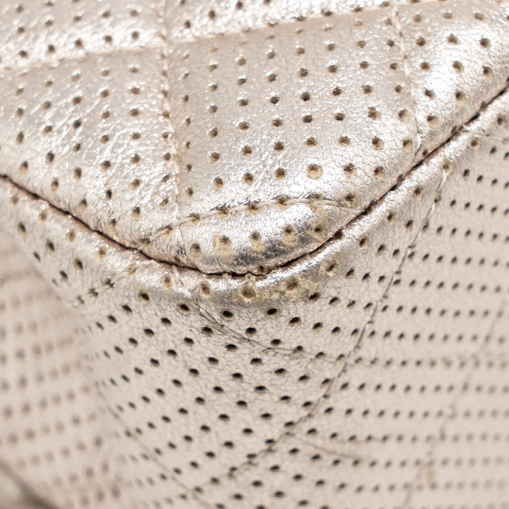 CHANEL MINI RECTANGULAR FLAP BAG PERFORATED METALLIC LAMBSKIN LIGHT GOLD LGHW
