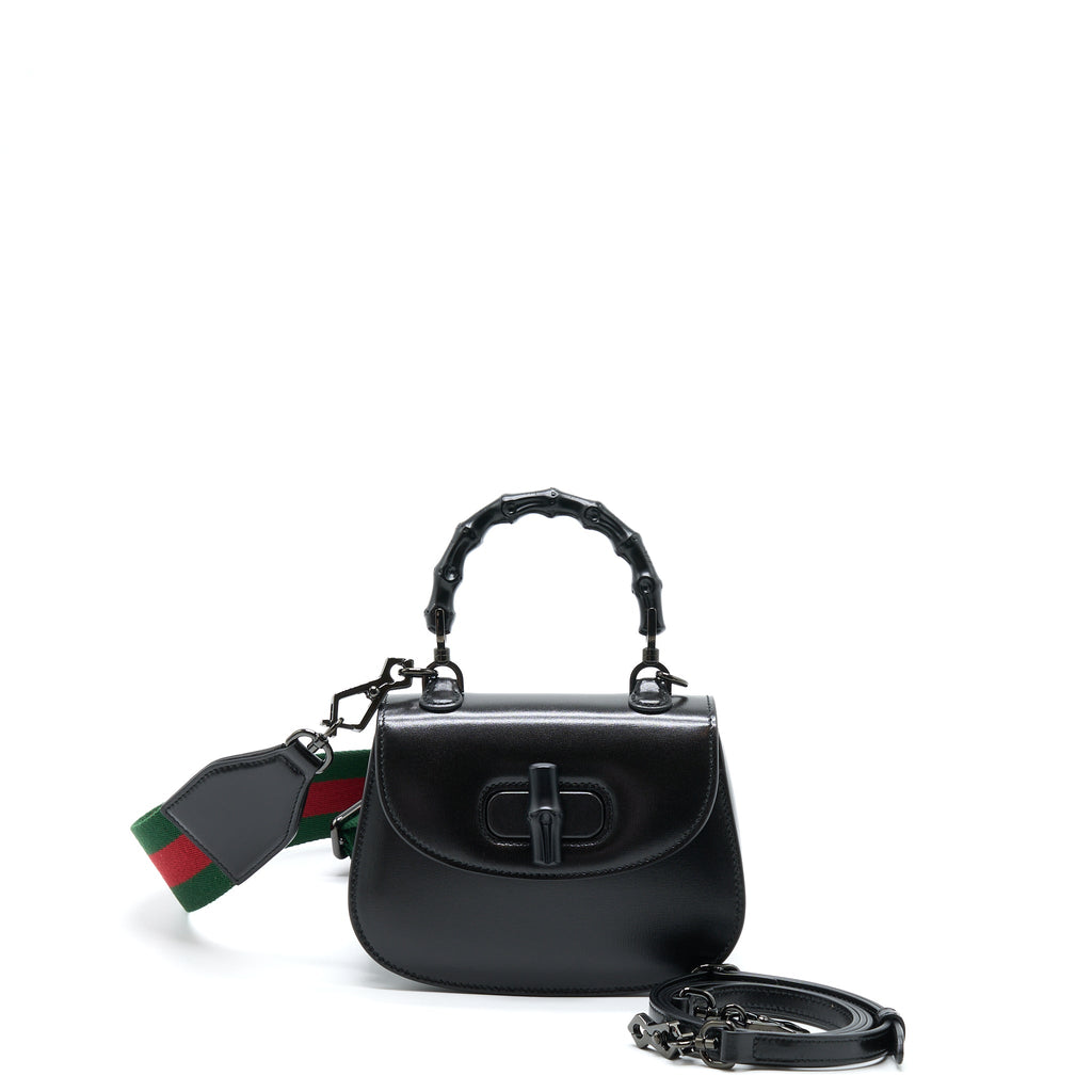 GUCCI BAMBOO 1947 MINI TOP HANDLE BAG BLACK WITH BLACK HARDWARE