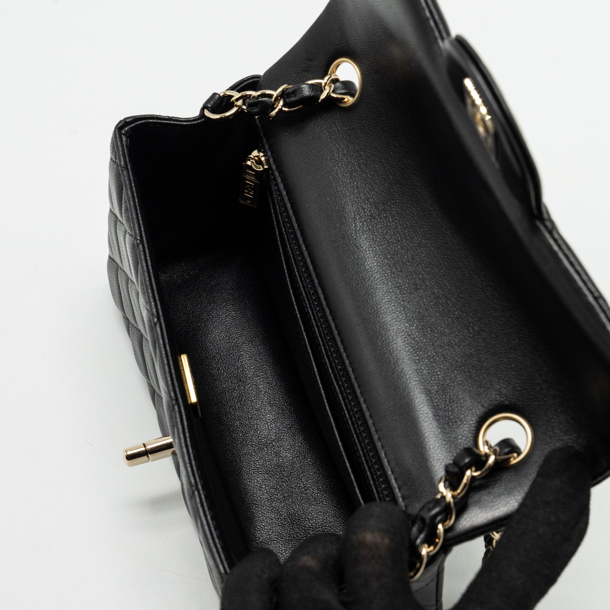 CHANEL MINI RECTANGULAR FLAP BAG LAMBSKIN BLACK LGHW (MICROCHIP)