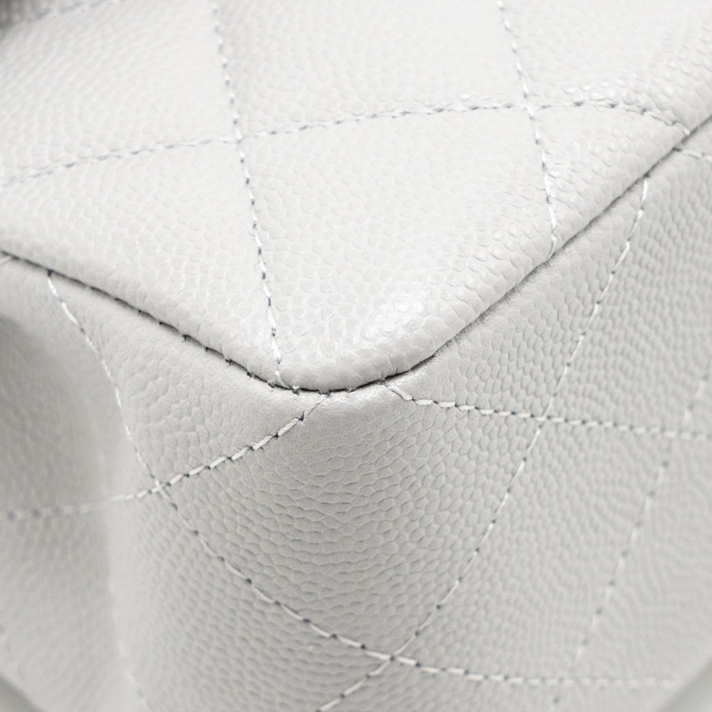 CHANEL SMALL CLASSIC DOUBLE FLAP BAG CAVIAR LIGHT GREY LGHW (MICROCHIP)