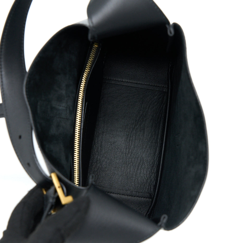 SAINT LAURENT LE 5 A 7 SOFT SMALL BAG IN SMOOTH CALFSKIN BLACK BRUSHED GHW