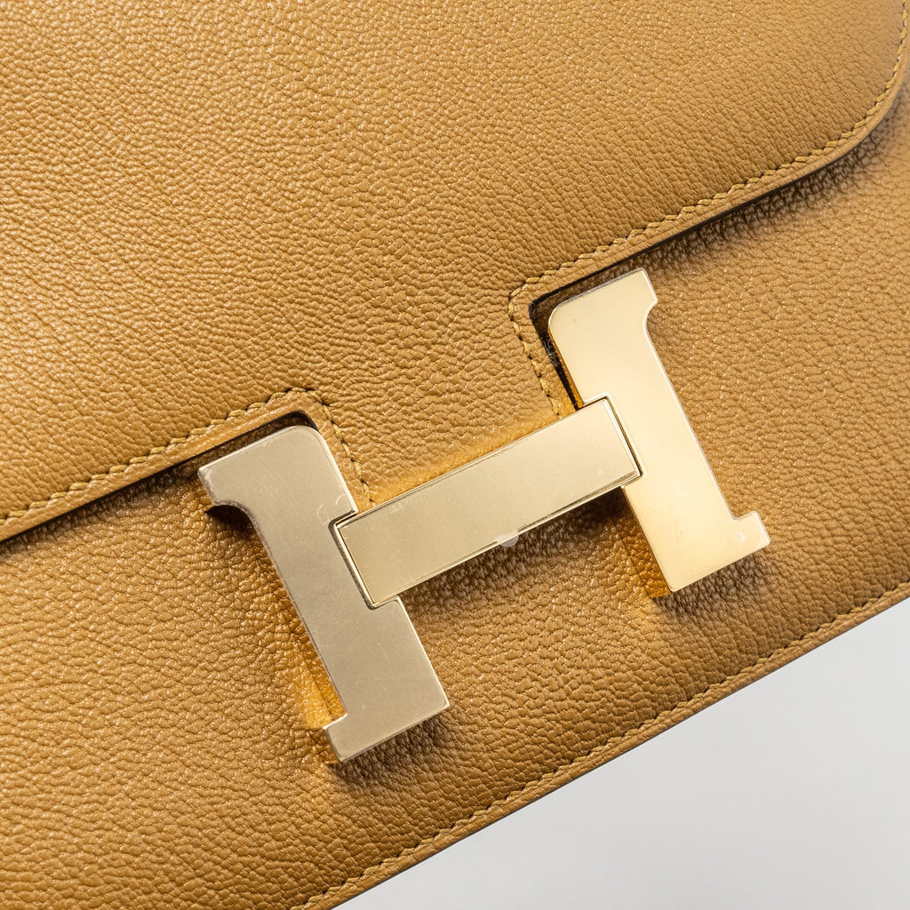 HERMES MINI CONSTANCE CHÈVRE MYSORE KRAFT/BLEU BRUME RGHW