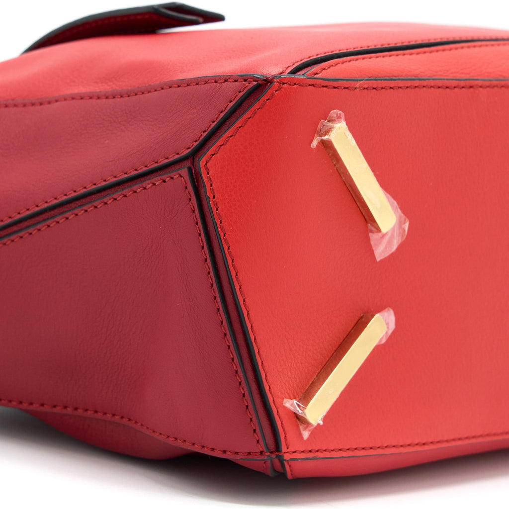 LOEWE SMALL PUZZLE BAG CALFSKIN COLOURBLOCK RED GHW
