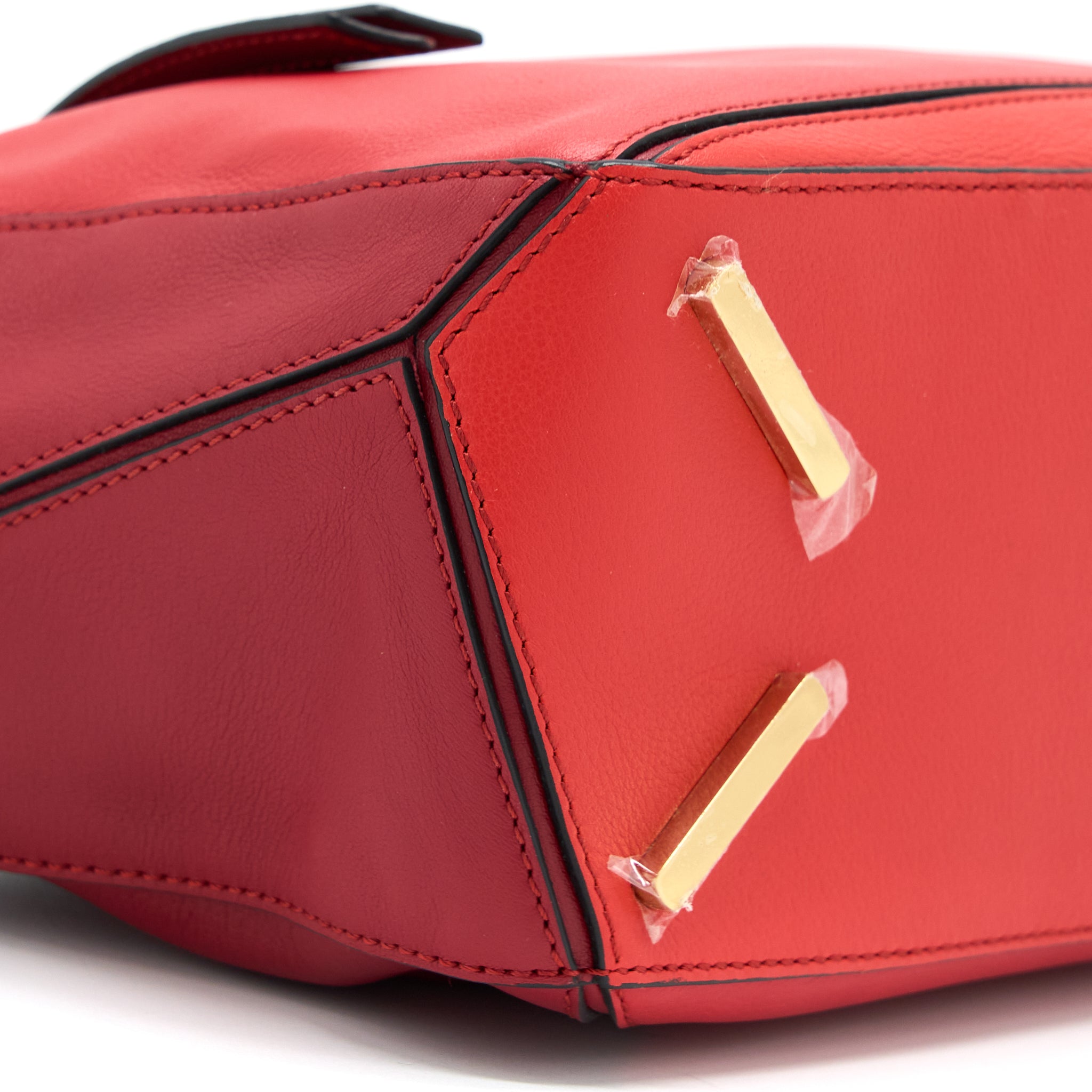 LOEWE SMALL PUZZLE BAG CALFSKIN COLOURBLOCK RED GHW