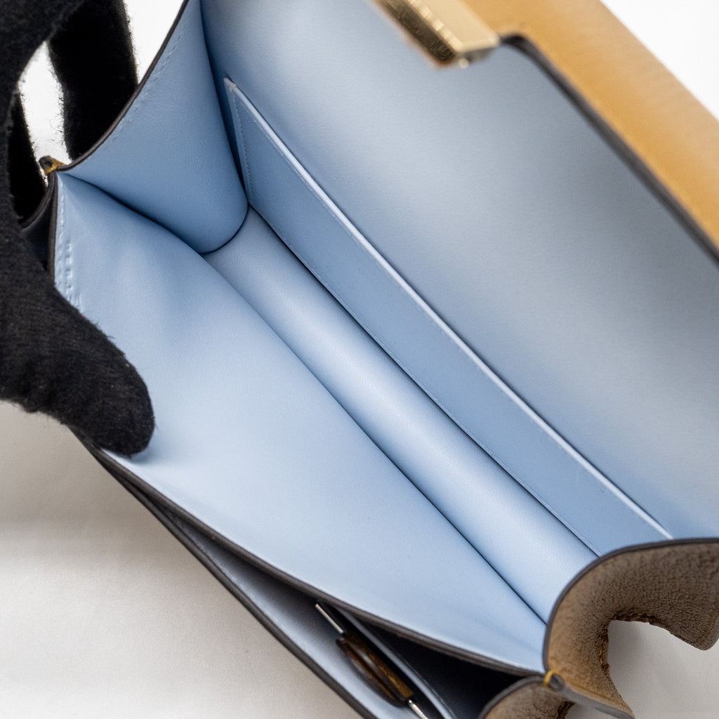 HERMES MINI CONSTANCE CHÈVRE MYSORE KRAFT/BLEU BRUME RGHW