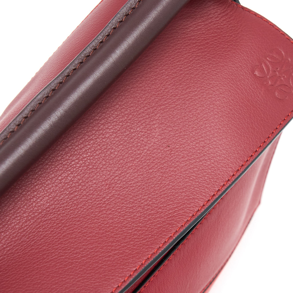 LOEWE SMALL PUZZLE BAG CALFSKIN COLOURBLOCK RED GHW