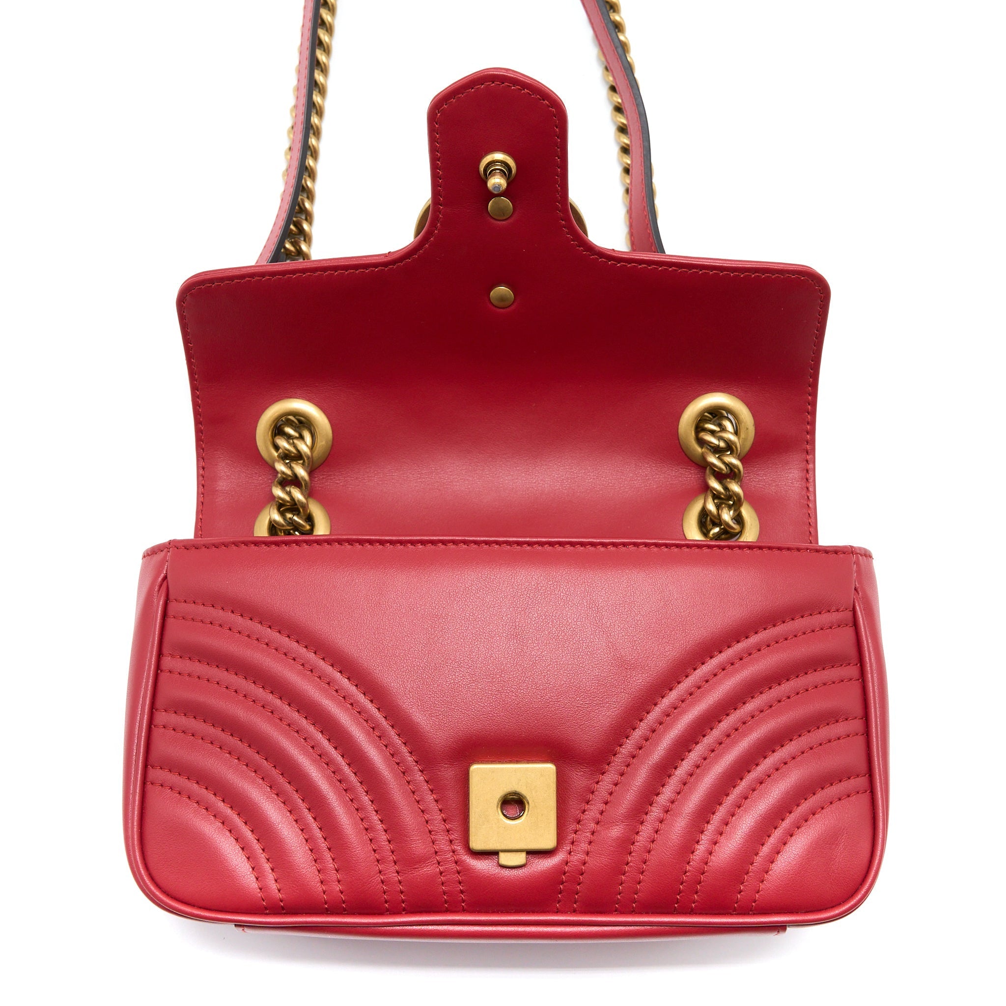GUCCI MINI GG MARMONT BAG CALFSKIN RED BRUSHED GHW
