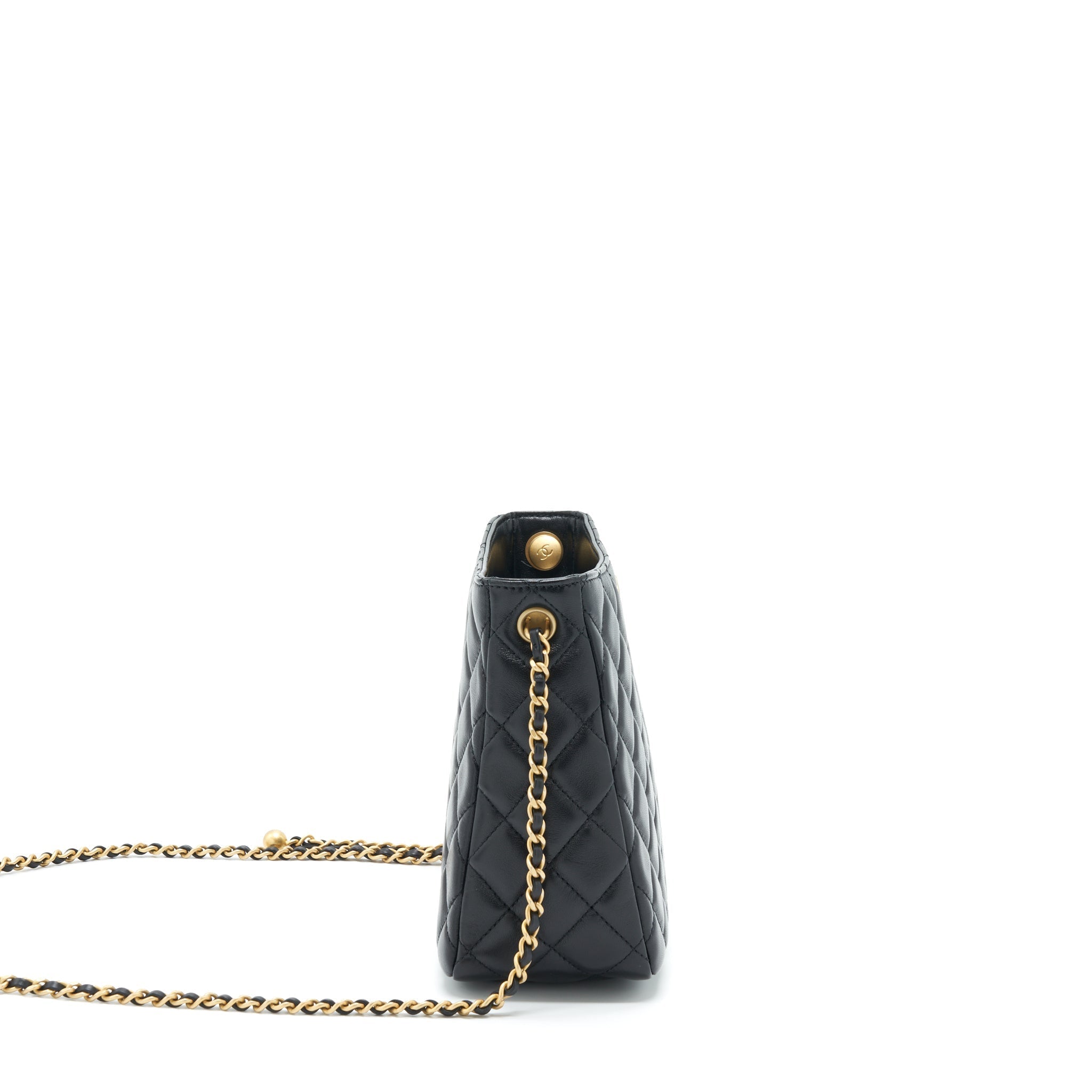 CHANEL 22S PEARL CRUSH HOBO BAG LAMBSKIN BLACK GHW