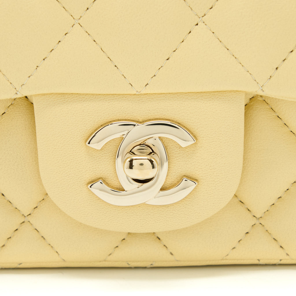 CHANEL MINI SQUARE FLAP BAG LAMBSKIN LIGHT YELLOW LGHW