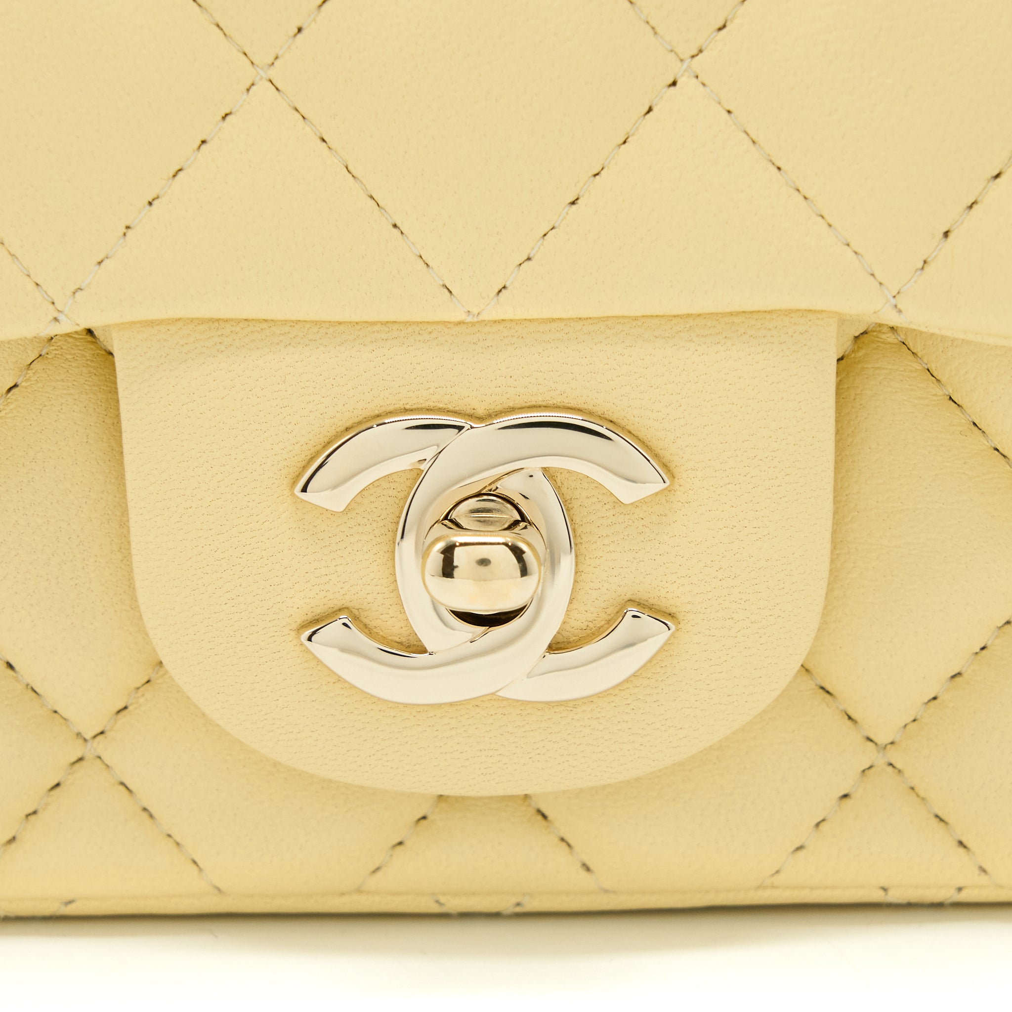 CHANEL MINI SQUARE FLAP BAG LAMBSKIN LIGHT YELLOW LGHW