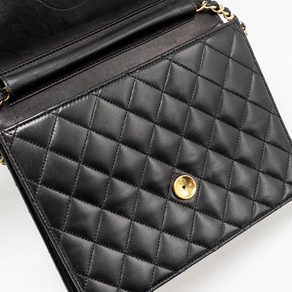 CHANEL VINTAGE SQUARE FLAP CHAIN BAG LAMBSKIN BLACK GHW