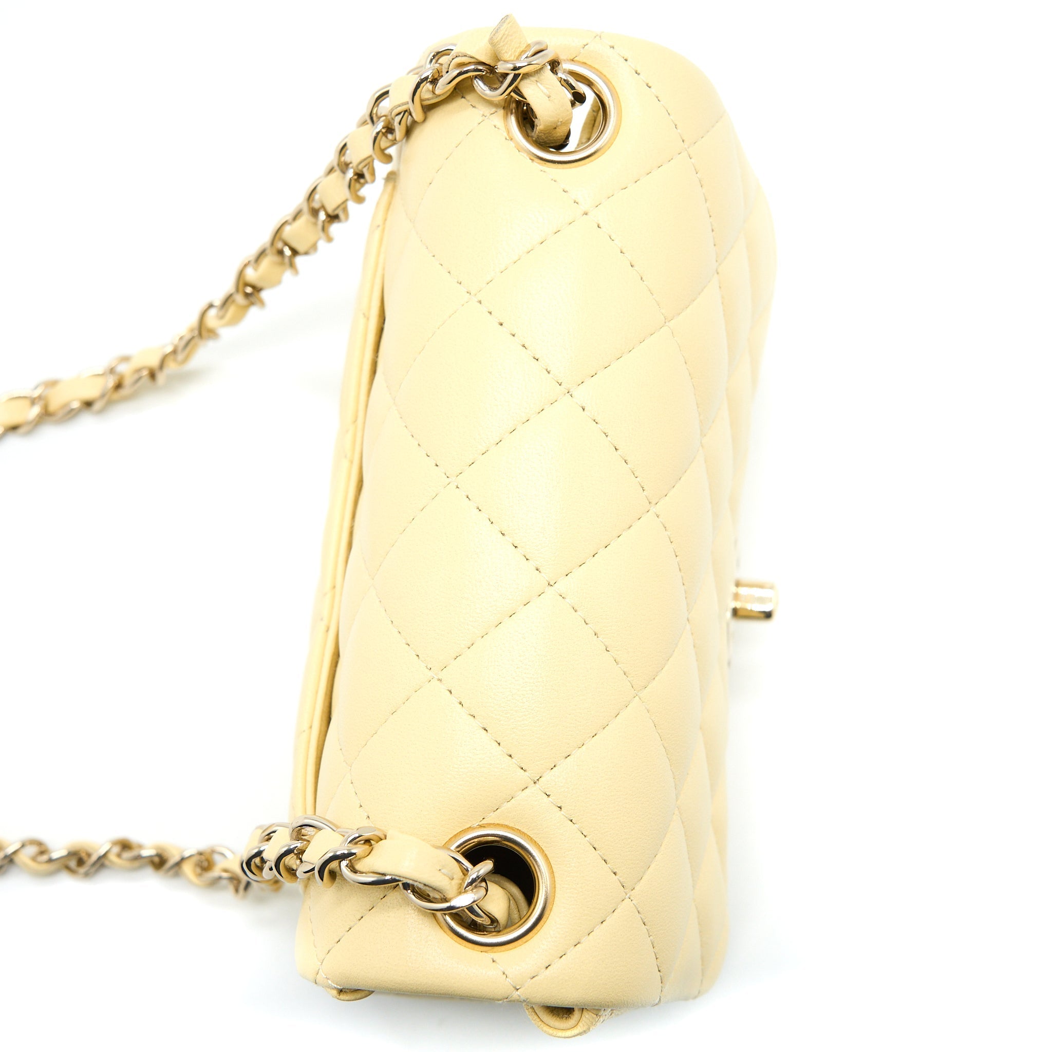 CHANEL MINI SQUARE FLAP BAG LAMBSKIN LIGHT YELLOW LGHW