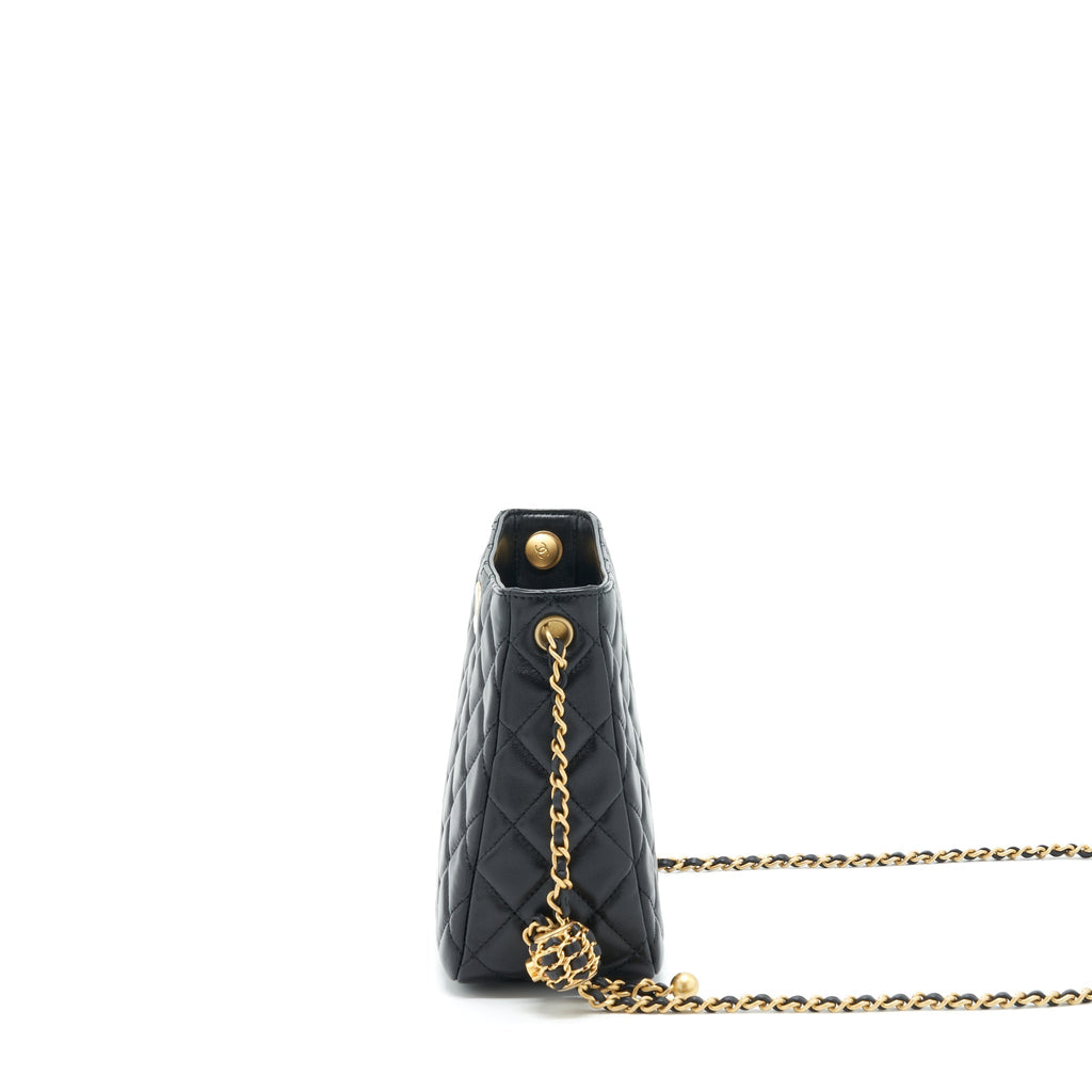 CHANEL 22S PEARL CRUSH HOBO BAG LAMBSKIN BLACK GHW