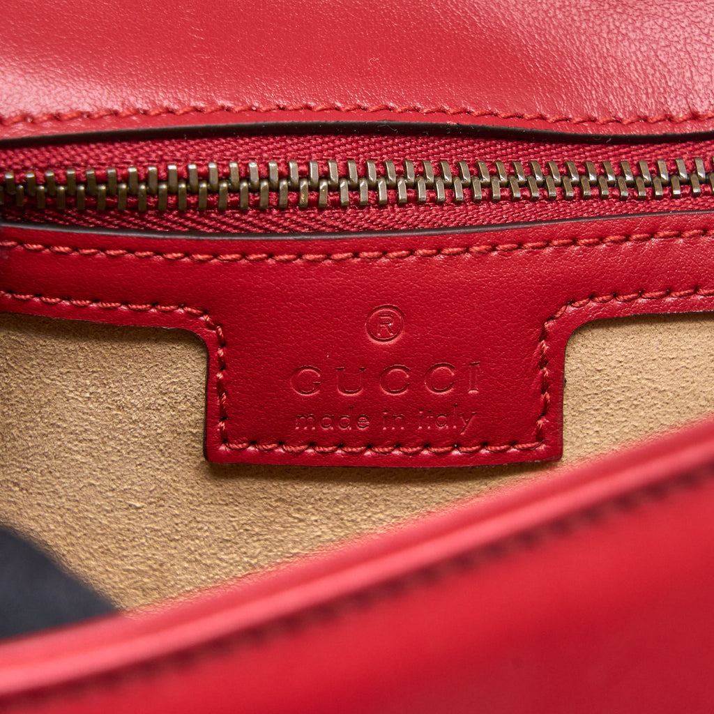 GUCCI SMALL GG MARMONT BAG CALFSKIN RED BRUSHED GHW