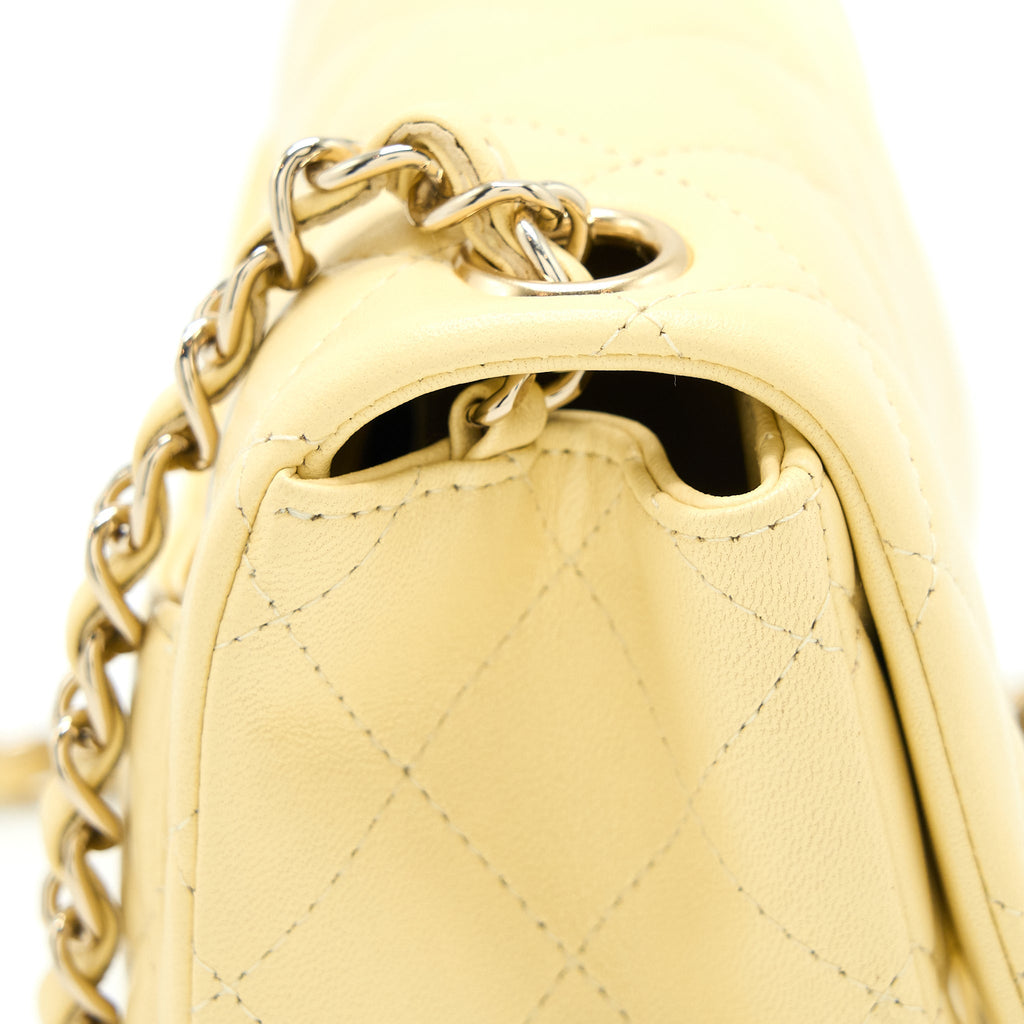 CHANEL MINI SQUARE FLAP BAG LAMBSKIN LIGHT YELLOW LGHW