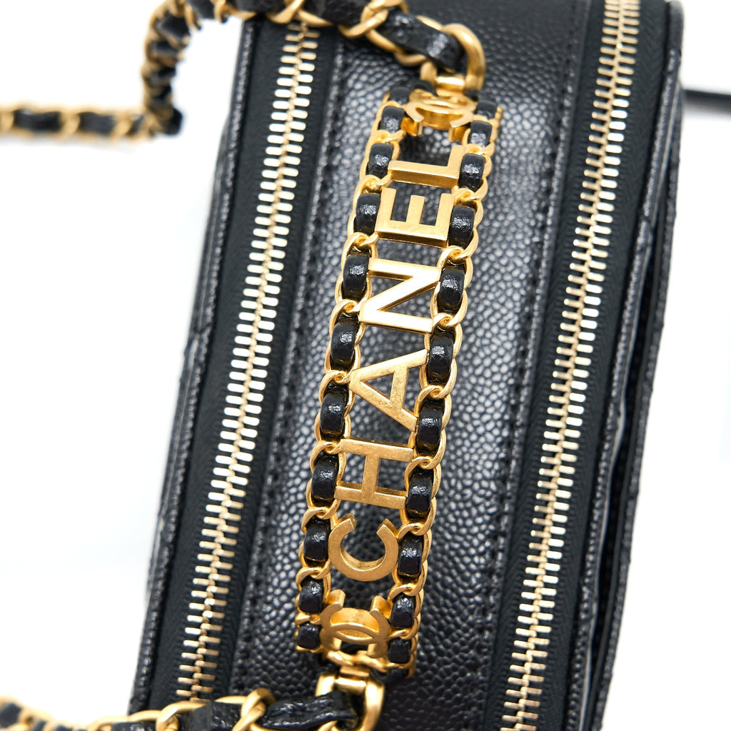 CHANEL 22S TOP HANDLE SMALL VANITY CASE CAVIAR BLACK BRUSHED GHW (MICROCHIP)