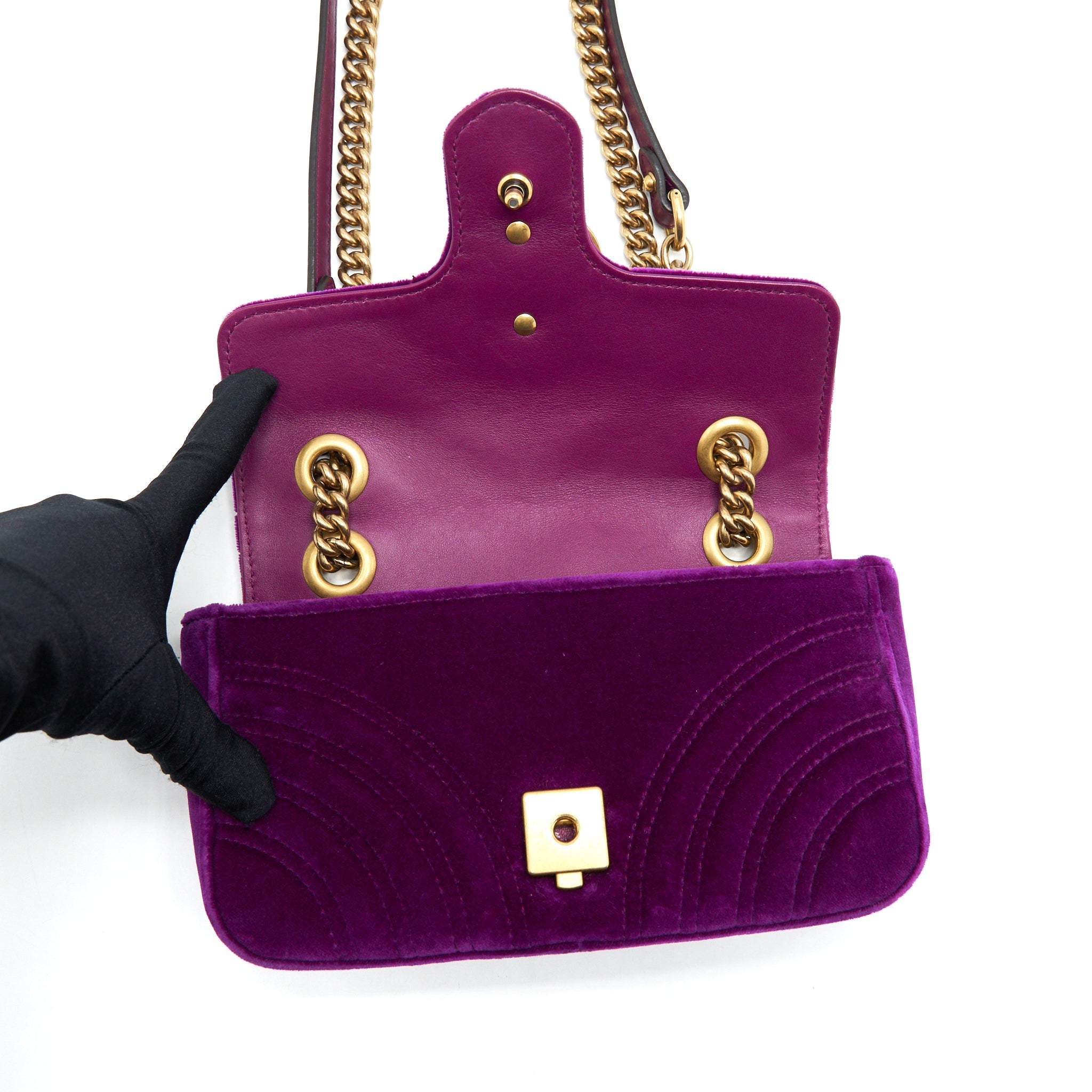 GUCCI MINI MARMONT BAG VELVET PURPLE GHW