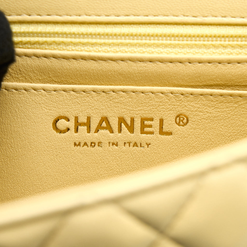 CHANEL MINI SQUARE FLAP BAG LAMBSKIN LIGHT YELLOW LGHW