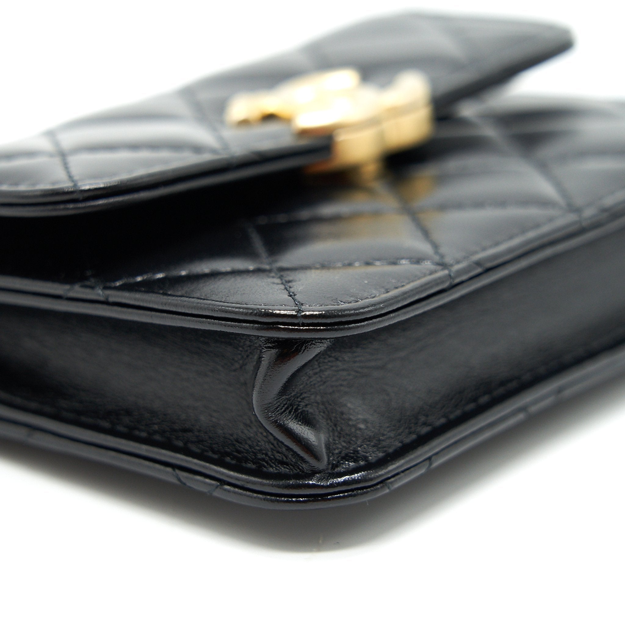 CHANEL 21A FLAP COIN PURSE WITH CHAIN BLACK WITH GHW CALFSKIN