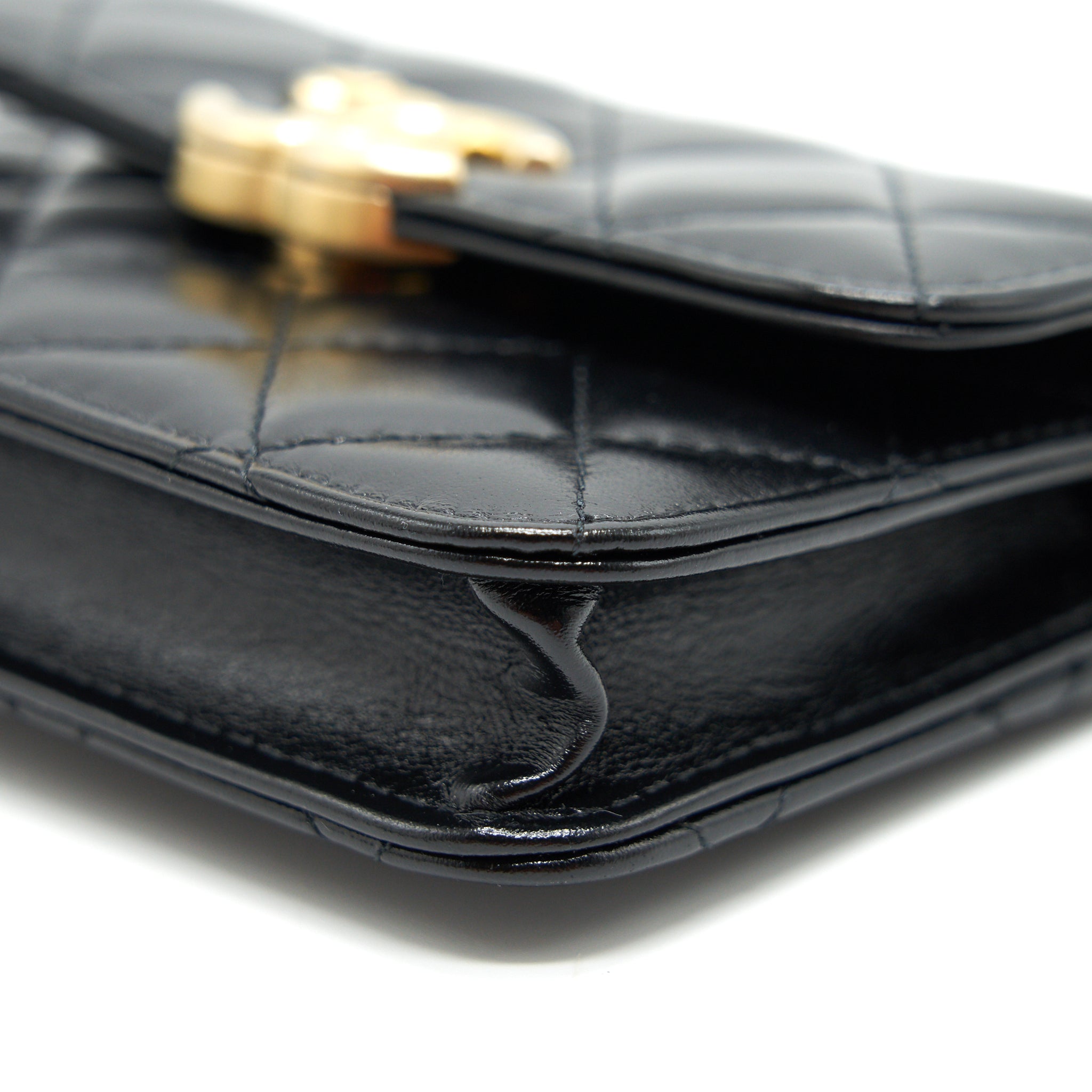 CHANEL 21A FLAP COIN PURSE WITH CHAIN CALFSKIN BLACK GHW