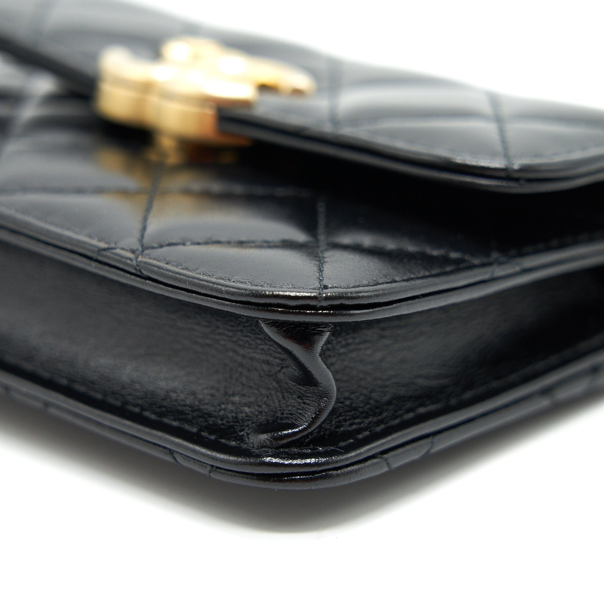 CHANEL 21A FLAP COIN PURSE WITH CHAIN BLACK WITH GHW CALFSKIN