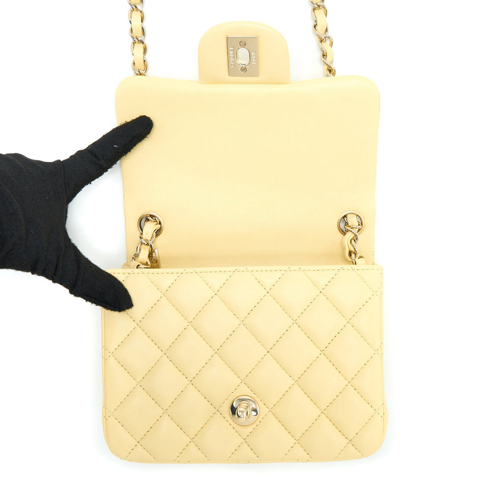 CHANEL MINI SQUARE FLAP BAG LAMBSKIN LIGHT YELLOW LGHW