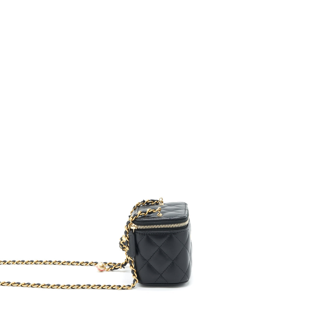 CHANEL 22S PEARL CRUSH MINI VANITY WITH CHAIN LAMBSKIN BLACK WITH GHW