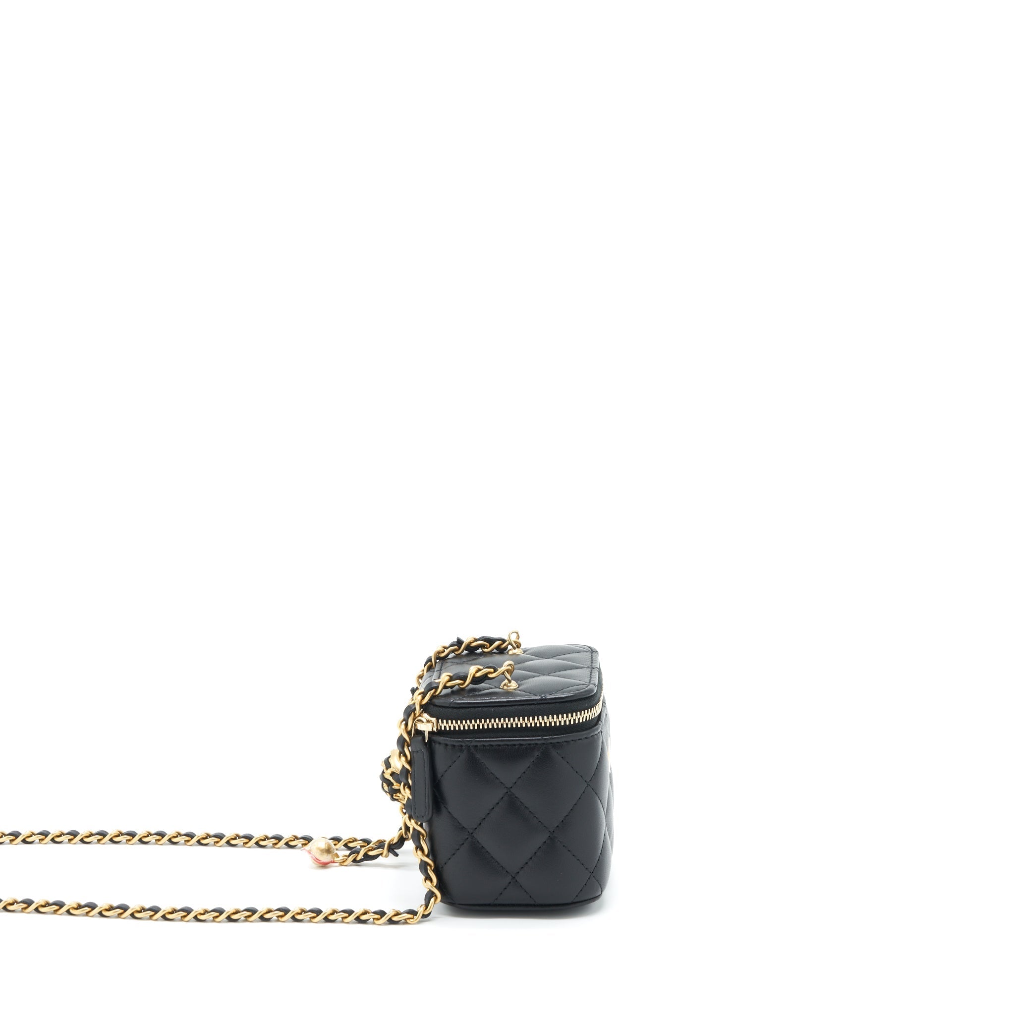 CHANEL 22S PEARL CRUSH MINI VANITY WITH CHAIN LAMBSKIN BLACK WITH GHW