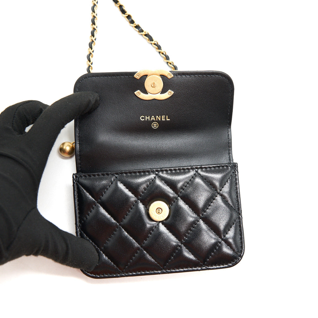 CHANEL 21A FLAP COIN PURSE WITH CHAIN CALFSKIN BLACK GHW