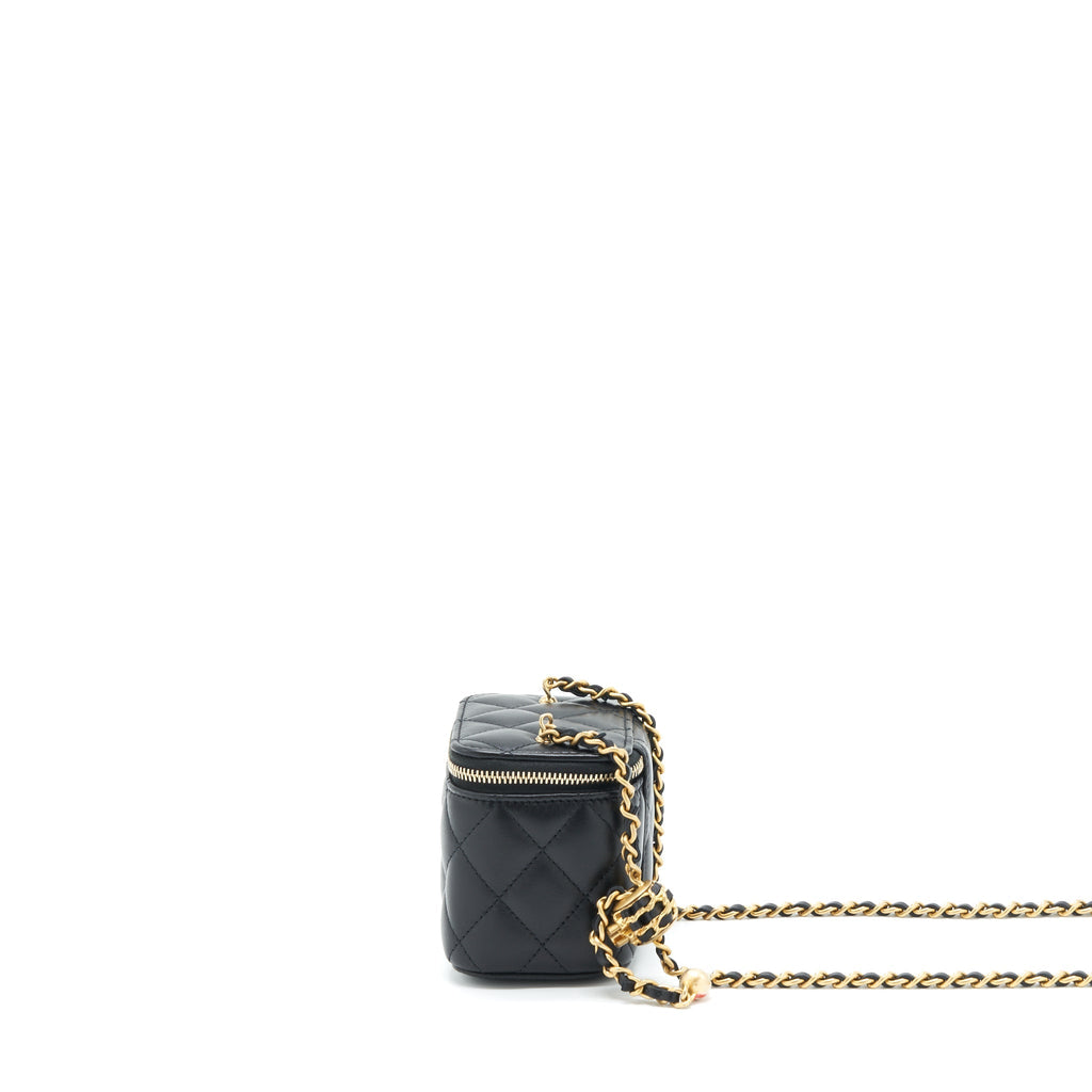CHANEL 22S PEARL CRUSH MINI VANITY WITH CHAIN LAMBSKIN BLACK WITH GHW