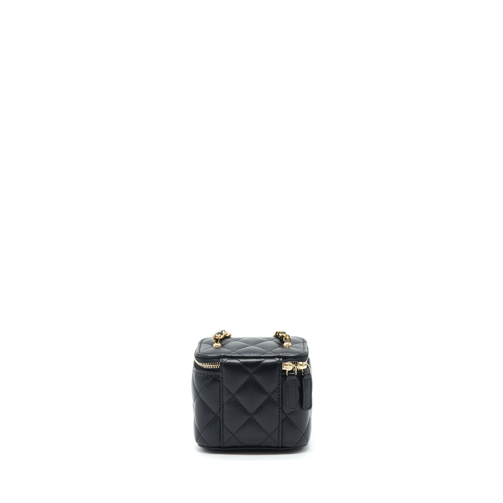 CHANEL 22S PEARL CRUSH MINI VANITY WITH CHAIN LAMBSKIN BLACK WITH GHW