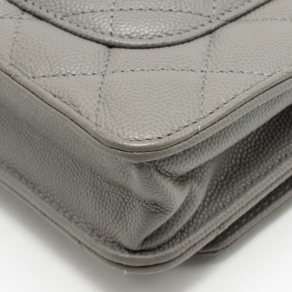 CHANEL CLASSIC WALLET ON CHAIN CAVIAR GREY LGHW (MICROCHIP)
