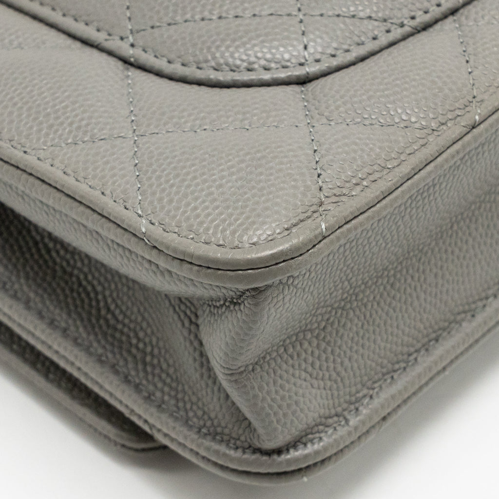 CHANEL CLASSIC WALLET ON CHAIN CAVIAR GREY LGHW (MICROCHIP)