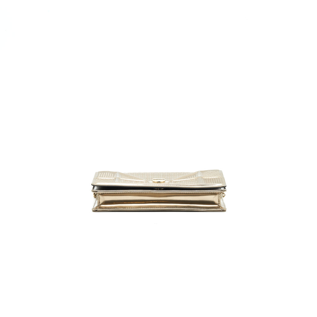 DIOR DIORAMA WALLET ON CHAIN METALLIC GOLD WITH GHW