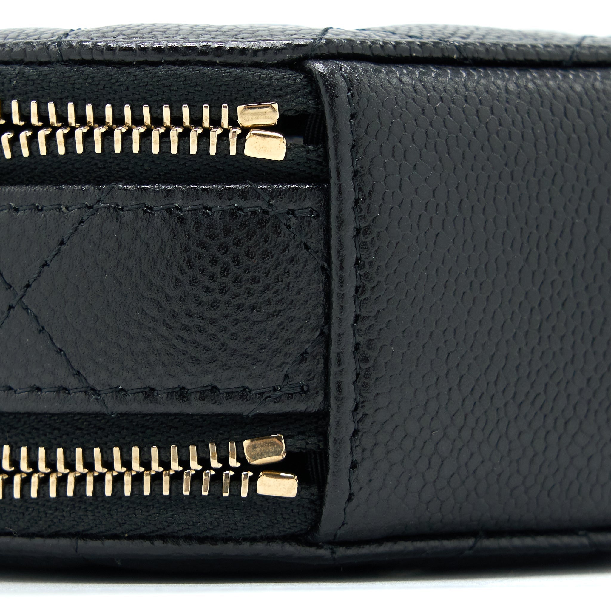 CHANEL MINI TOP HANDLE ROUND VANITY CASE WITH CHAIN CAVIAR BLACK LGHW