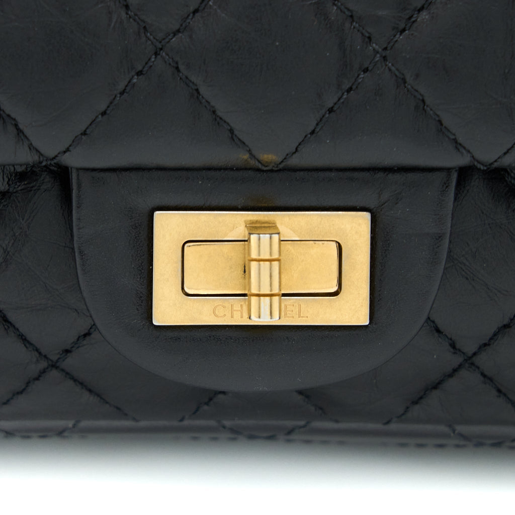 CHANEL SMALL 2.55 REISSUE FLAP BAG AGED CALFSKIN BLACK BRUSHED GHW